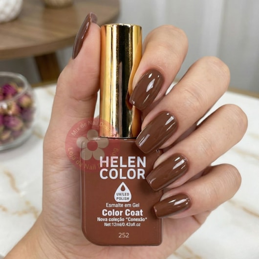 Esmalte em gel Marrom Chocolate ao leite Helen Color 12ml Conexão 252 para unhas