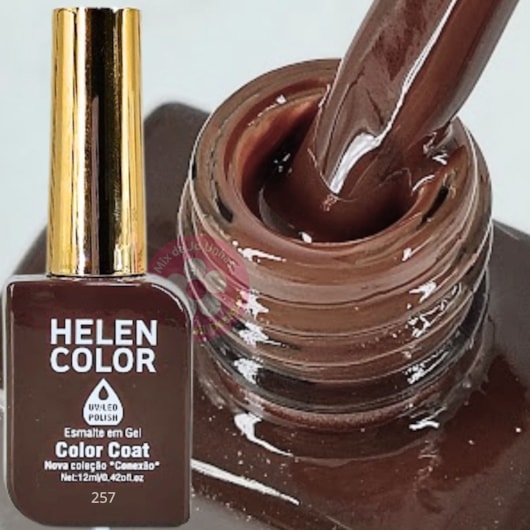 Esmalte em gel Marrom Chocolate Helen Color 12ml Conexão 257 para unhas