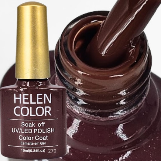 Esmalte em gel marrom com fundo vinho Soak Off Helen Color 270 para unhas