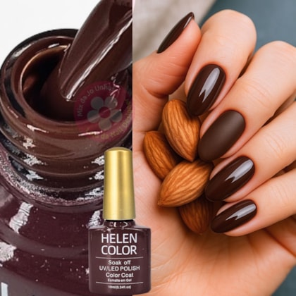 Esmalte em gel marrom com fundo vinho Soak Off Helen Color 270