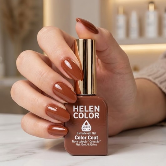 Esmalte em gel Marrom doce de leite Helen Color 12ml Conexão 254 para unhas