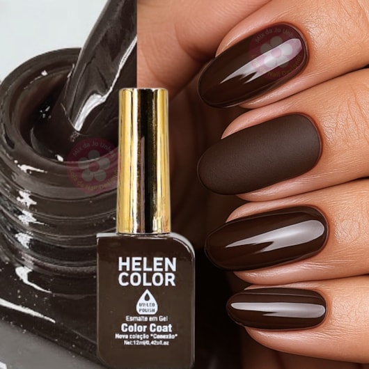 Esmalte em gel marrom quase preto 260 Conexão Helen Color para unhas