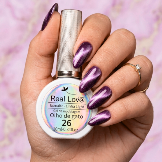 Esmalte em gel olho de gato Real Love Refletivo 26 Roxo Galáxia Magnético para unhas