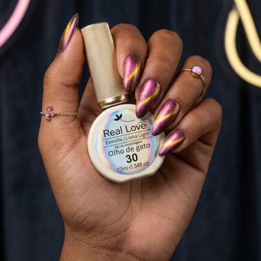 Esmalte em gel olho de gato Real Love Refletivo 30 Camaleão Magnético para unhas