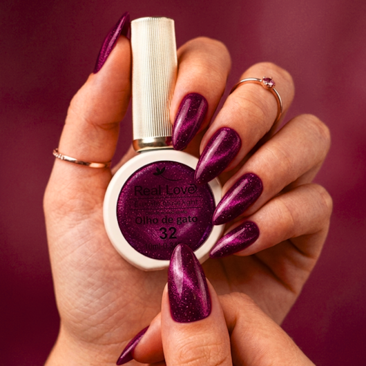 Esmalte em gel olho de gato Real Love Refletivo 32 Pink Magnético para unhas
