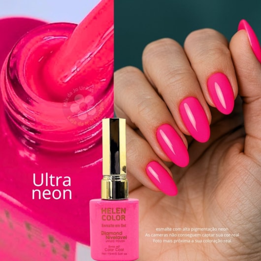 Esmalte em gel Pink Mega Neon 21 Diamond 15ml Helen Color para unhas