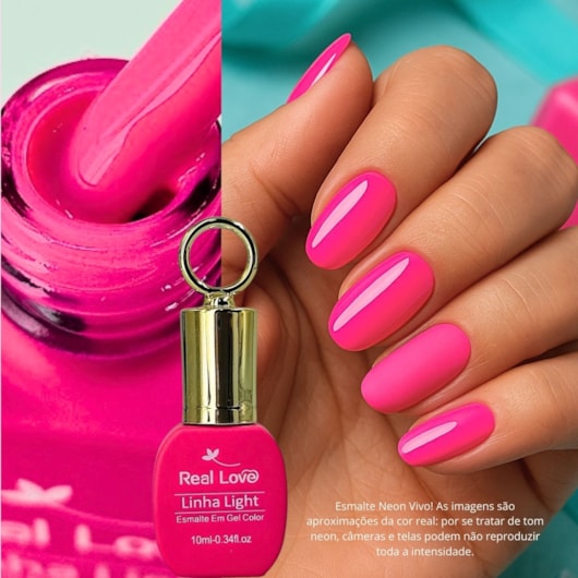 Esmalte em gel Pink Neon claro 10ml Real Love Chaveirinho 73 para unhas