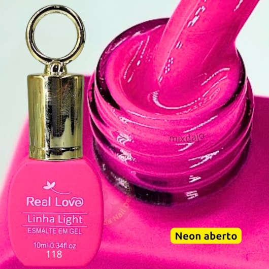 Esmalte em gel Pink Neon claro 118 10ml Real Love Chaveirinho para unhas