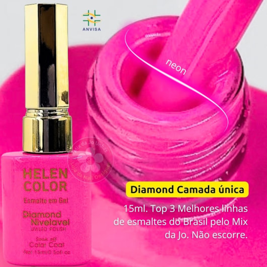 Esmalte em gel Pink neon Helen Color 15ml Diamond 19 para unhas