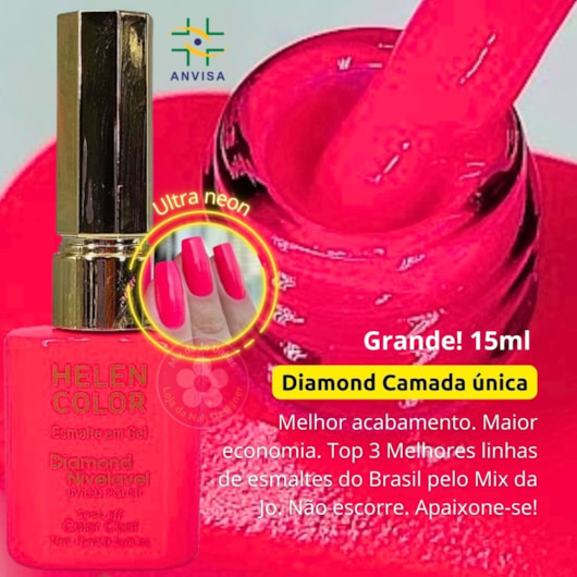 Esmalte em gel Pink Neon Verão Helen Color 15ml Diamond 25 para unhas