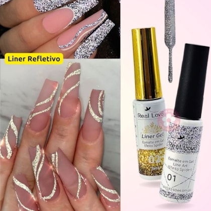 Esmalte em gel ponta fina Liner Refletivo 10ml Real Love Escolha Cor: Prateado 01