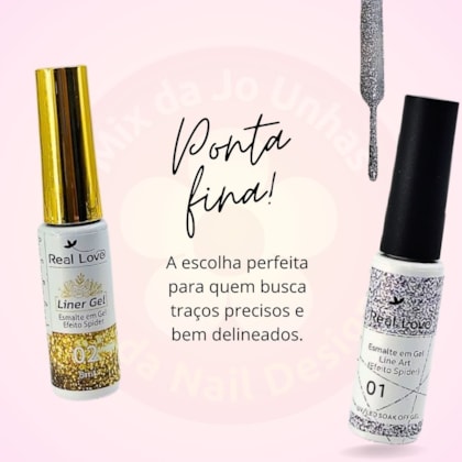 Esmalte em gel ponta fina Liner Refletivo 10ml Real Love Escolha Cor: Prateado 01