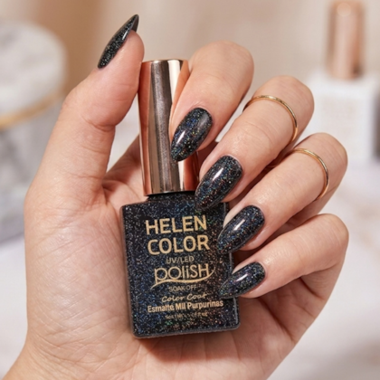Esmalte em gel Preto Glitter holográfico 15ml Helen Color
