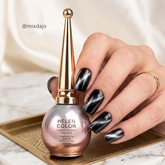 Esmalte em gel preto Magnético Helen Color 15ml 23 para unhas