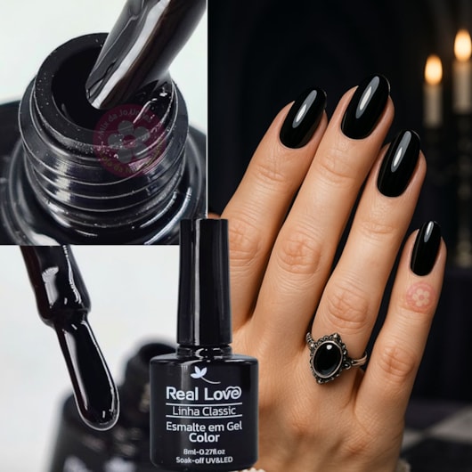 Esmalte em gel Preto Real Love Linha Classic 8ml 051 para unhas