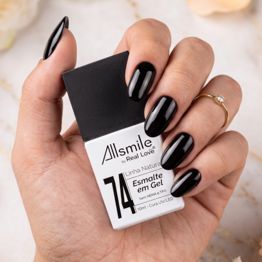 Esmalte em gel Preto Sem TPO AllSmile Real Love 74 para unhas