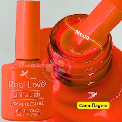 Esmalte em gel Real Love P144 Laranja Verão Neon linha light 8ml