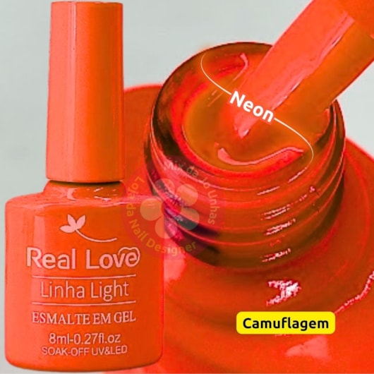 Esmalte em gel Real Love P144 Laranja Verão Neon linha light 8ml para unhas