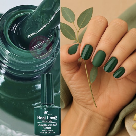 Esmalte em gel Real Love P52 Verde escuro Linha Light para unhas