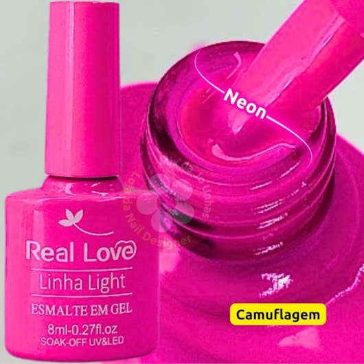 Esmalte em gel Real Love P72 Vitral Pink neon linha light 8ml para unhas