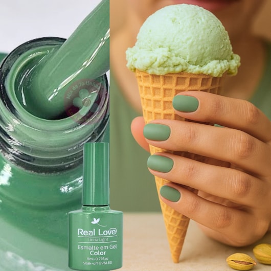Esmalte em gel Real Love P76 Verde Linha Light para unhas
