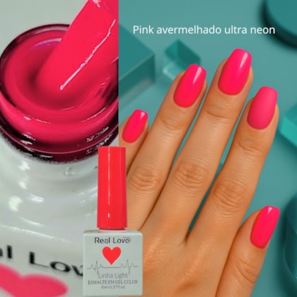 Esmalte em gel Real Love Pink Avermelhado ultra neon 177 8ml Quadradinho