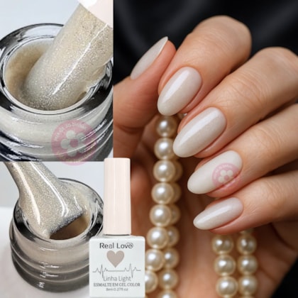 Esmalte em gel Real Love Renda Cintilante perolado off white lindo 8ml Quadradinho 180