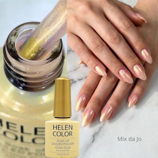 Esmalte em gel Renda rosado com perolado dourado Soak Off 10ml Helen Color 38 para unhas