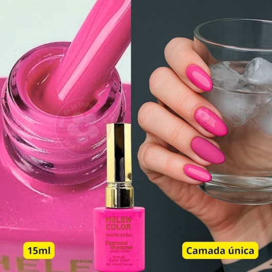 Esmalte em gel Rosa Barbie Diamond 15ml Helen Color para unhas