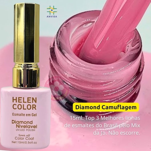 Esmalte em gel Rosa camuflagem Diamond 15ml Helen Color Jelly para unhas