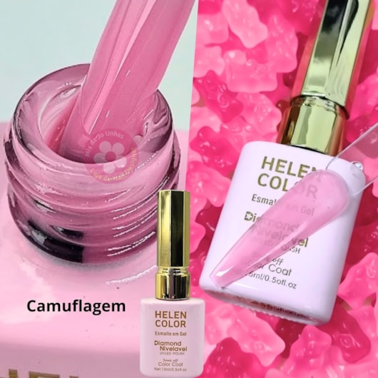 Esmalte em gel Rosa camuflagem Diamond 15ml Helen Color Jelly para unhas
