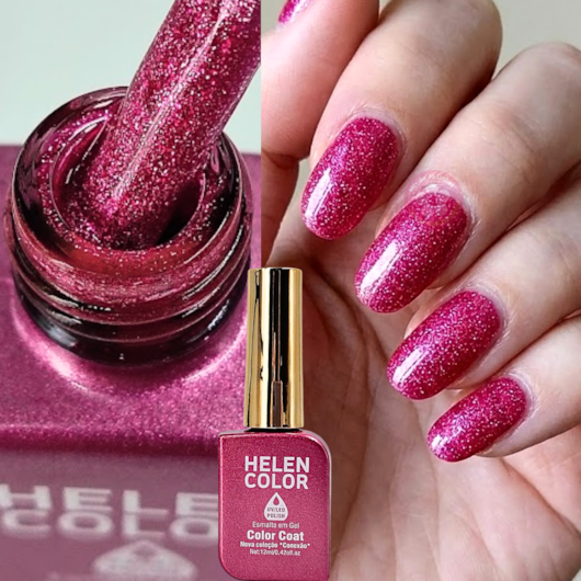 Esmalte em gel Rosa com glitter Helen Color 12ml Conexão 43 para unhas