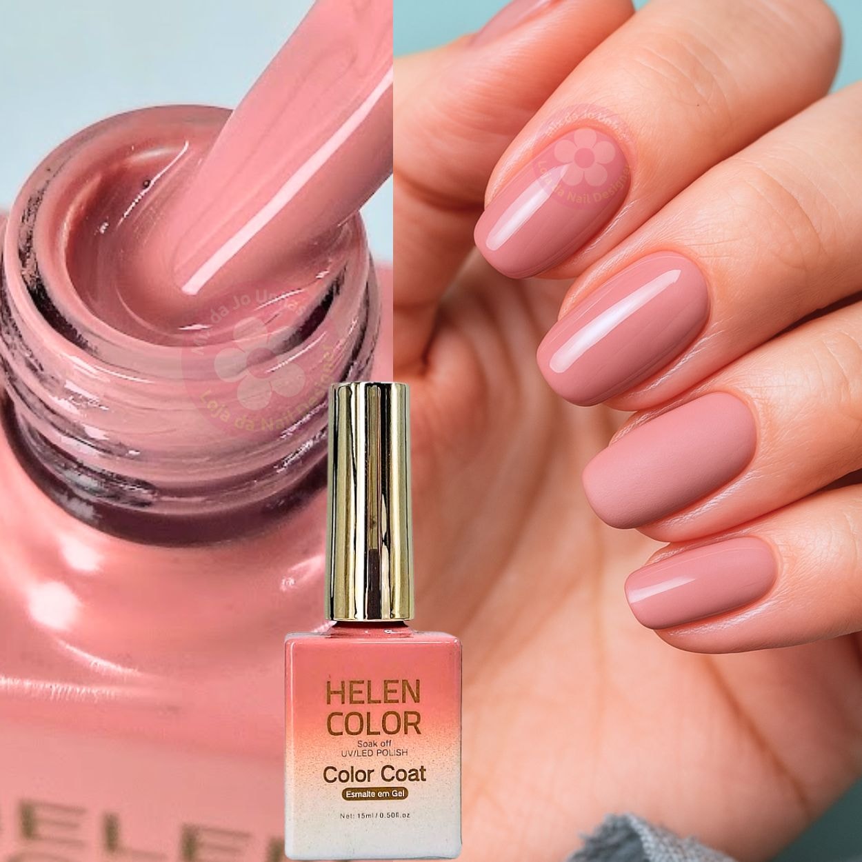 Esmalte Em Gel rosa cor de gel Helen Color 15ml C/ Anvisa | Mix da Jo