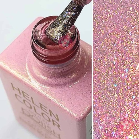 Esmalte em gel Rosa cristal Glitter 15ml Helen Color para unhas