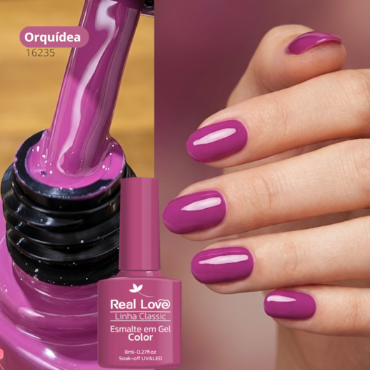 Esmalte em gel Roxo Orquídea Real Love Linha Classic 8ml 026 para unhas