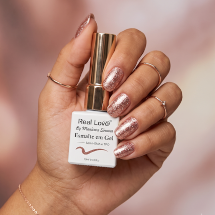 Esmalte em gel Sem TPO Rosa Glitter 34 Manicure Sincera 10ml