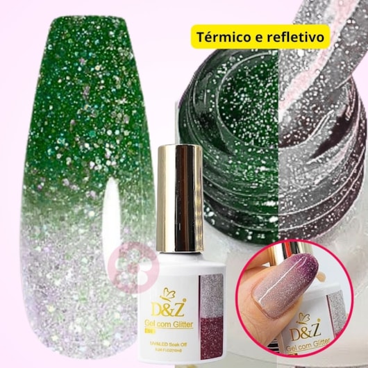 Esmalte em Gel Térmico Refletivo D&Z 10ml - Cor: 07 Esmeralda para unhas