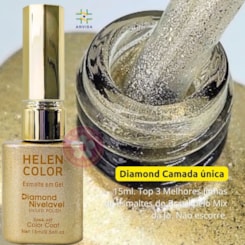 Esmalte em gel Transparente Dourado Glitter Helen Color 15ml Diamond 77