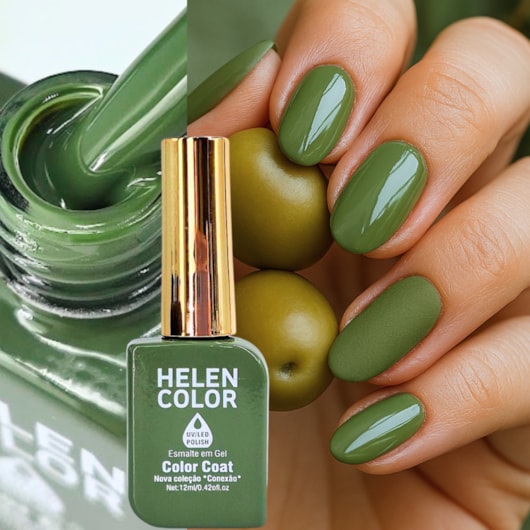 Esmalte em gel Verde folha Helen Color 12ml Conexão 237 para unhas