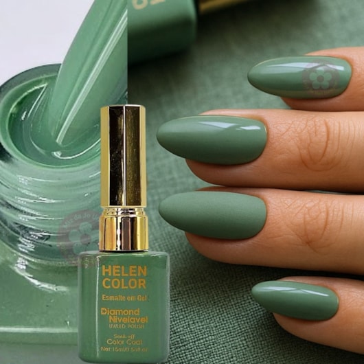 Esmalte em gel Verde Militar 56 Diamond 15ml Helen Color para unhas