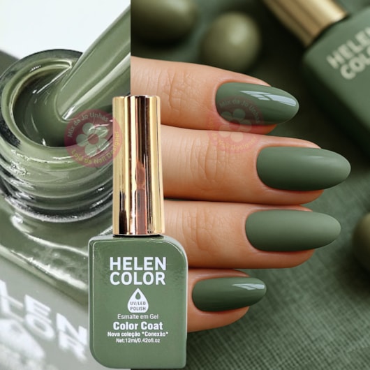Esmalte em gel Verde Oliva Helen Color 12ml Conexão 236 para unhas