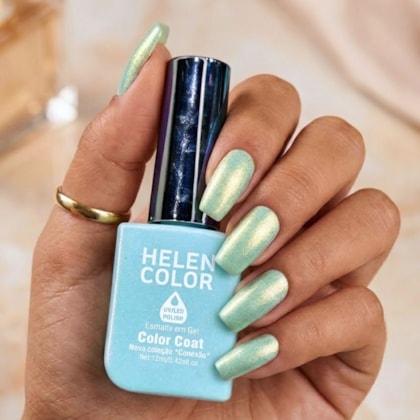 Esmalte em gel Verdinho com perolado dourado Helen Color 12ml Conexão