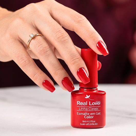 Esmalte em gel Vermelho Aberto Real Love Linha Classic 8ml 048 para unhas