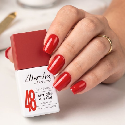 Esmalte em gel Vermelho Alaranjado Sem TPO AllSmile Real Love 48 para unhas