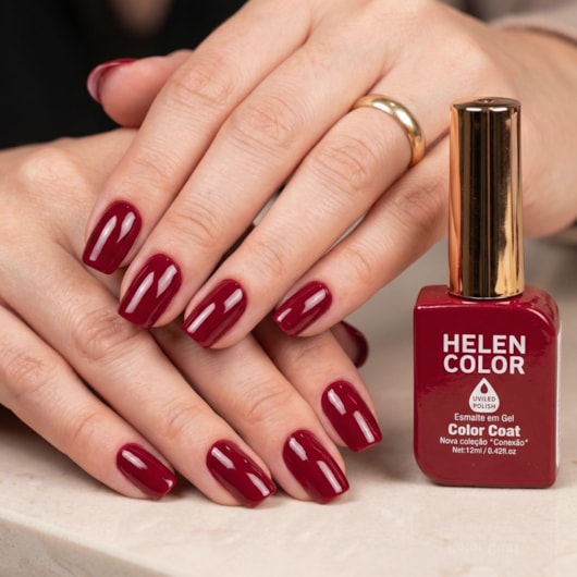 Esmalte em gel Vermelho bordô Helen Color 12ml Conexão para unhas