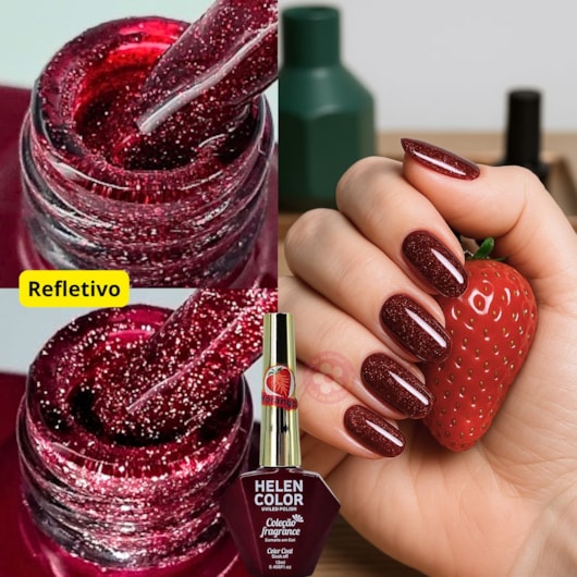 Esmalte em gel Vermelho cintilante refletivo Helen Color Fragrance 12ml para unhas