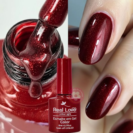 Esmalte em gel Vermelho Cintilante Vitral Real Love 8ml P218 para unhas