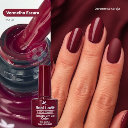 Esmalte em gel Vermelho Escuro Real Love Linha Classic 8ml 054