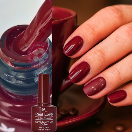 Esmalte em gel Vermelho Escuro Real Love Linha Classic 8ml 055 para unhas