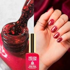 Esmalte em gel Vermelho Vitral com Glitter Helen Color 12ml Conexão 124